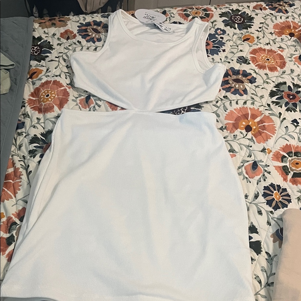 Princess Polly White Ribbed Tank and Skirt Set